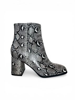 Madden Girl Black & Gray Snake-Print Block Heel Ankle Bootie